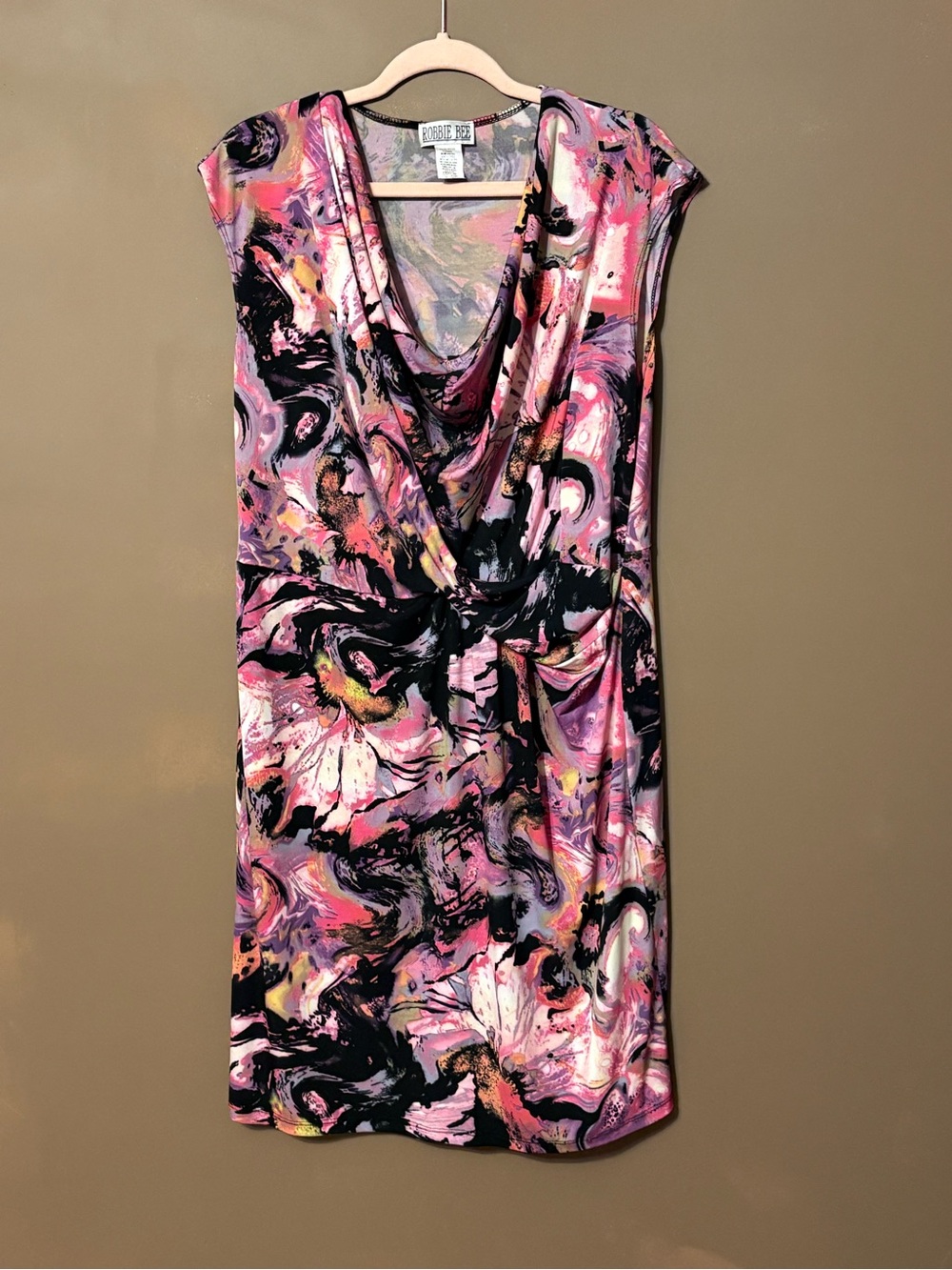 Pink and Black Marble-Print Midi Dress